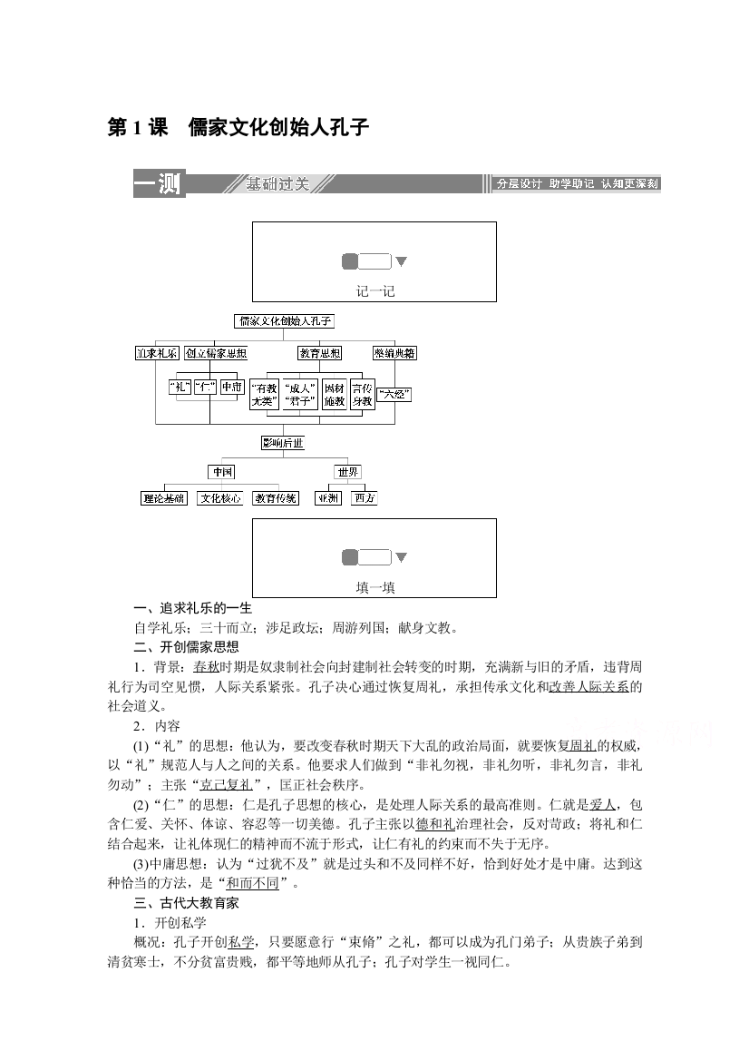 2019-2020学年历史人教版选修4课后检测：2-1儒家文化创始人孔子