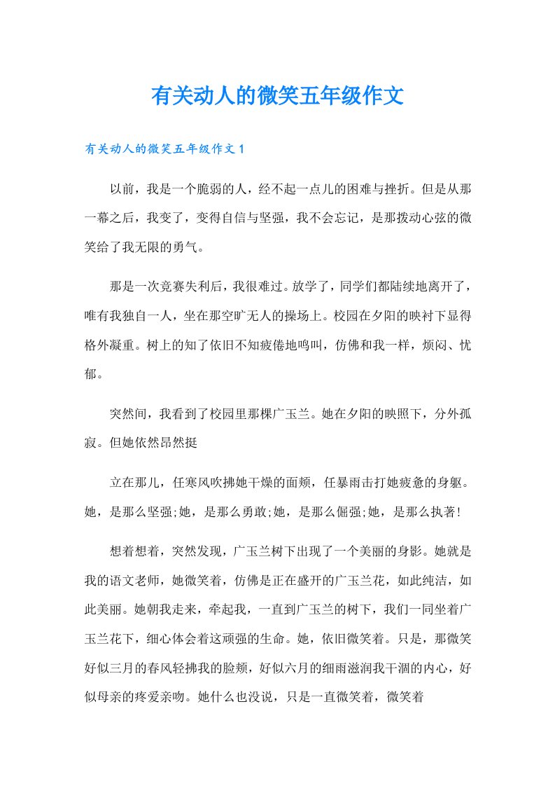 有关动人的微笑五年级作文