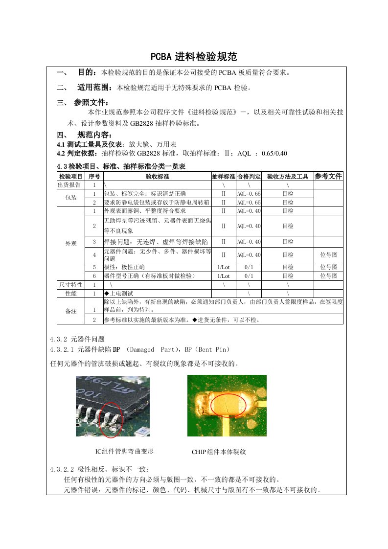 PCBA进料检验规范