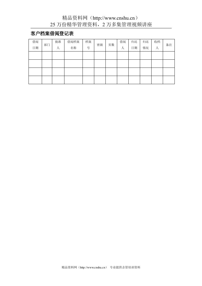 客户档案借阅登记表