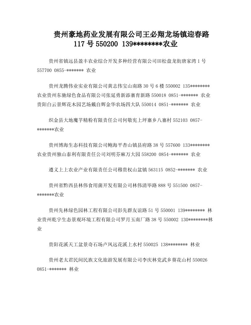 贵州省企业名录(1371家企业)