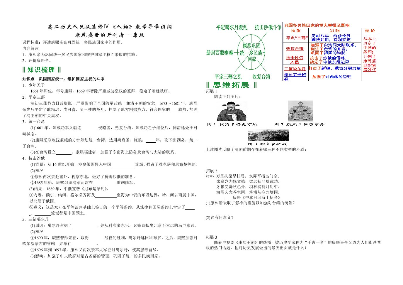 高二历史人民版选修Ⅳ《人物》教学导学提纲