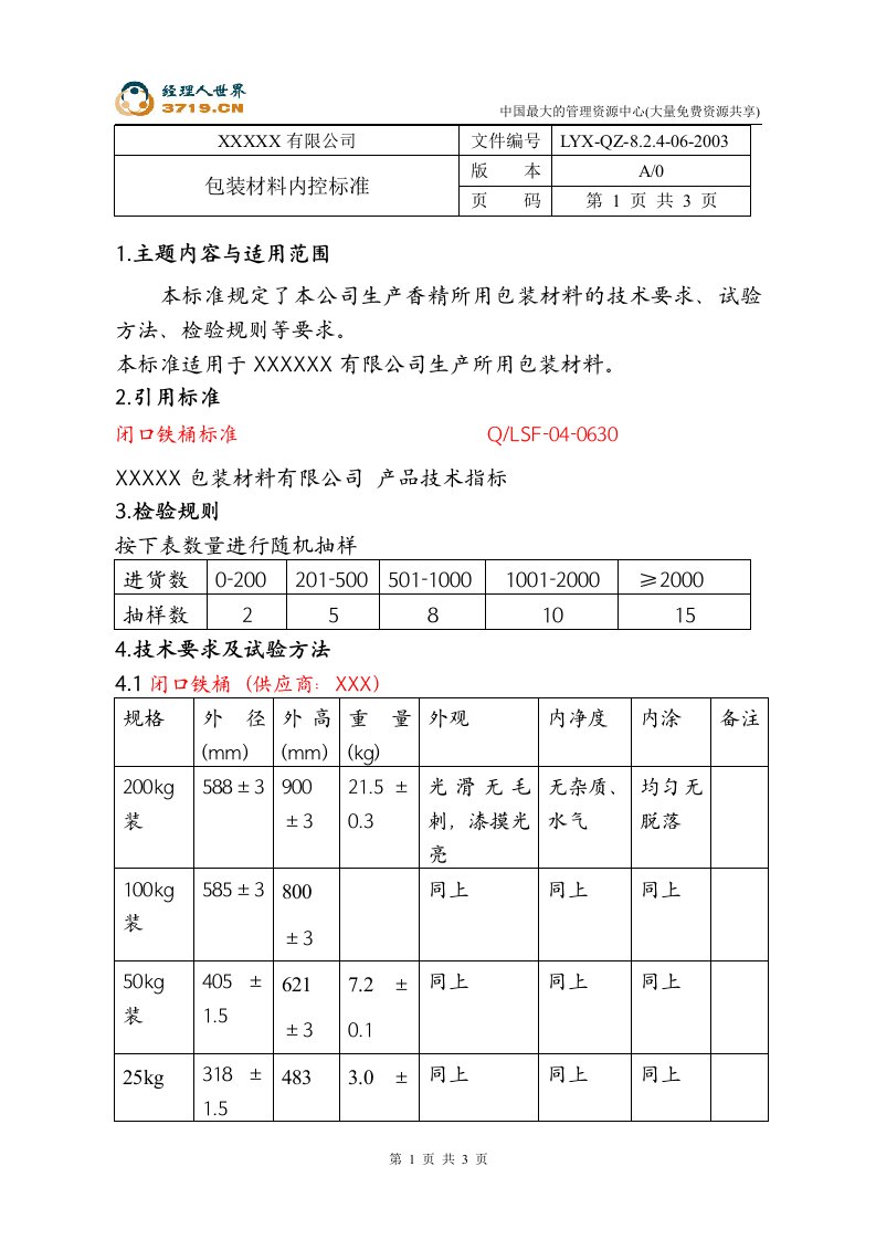 x香料制造公司包装材料内控标准-包装印刷