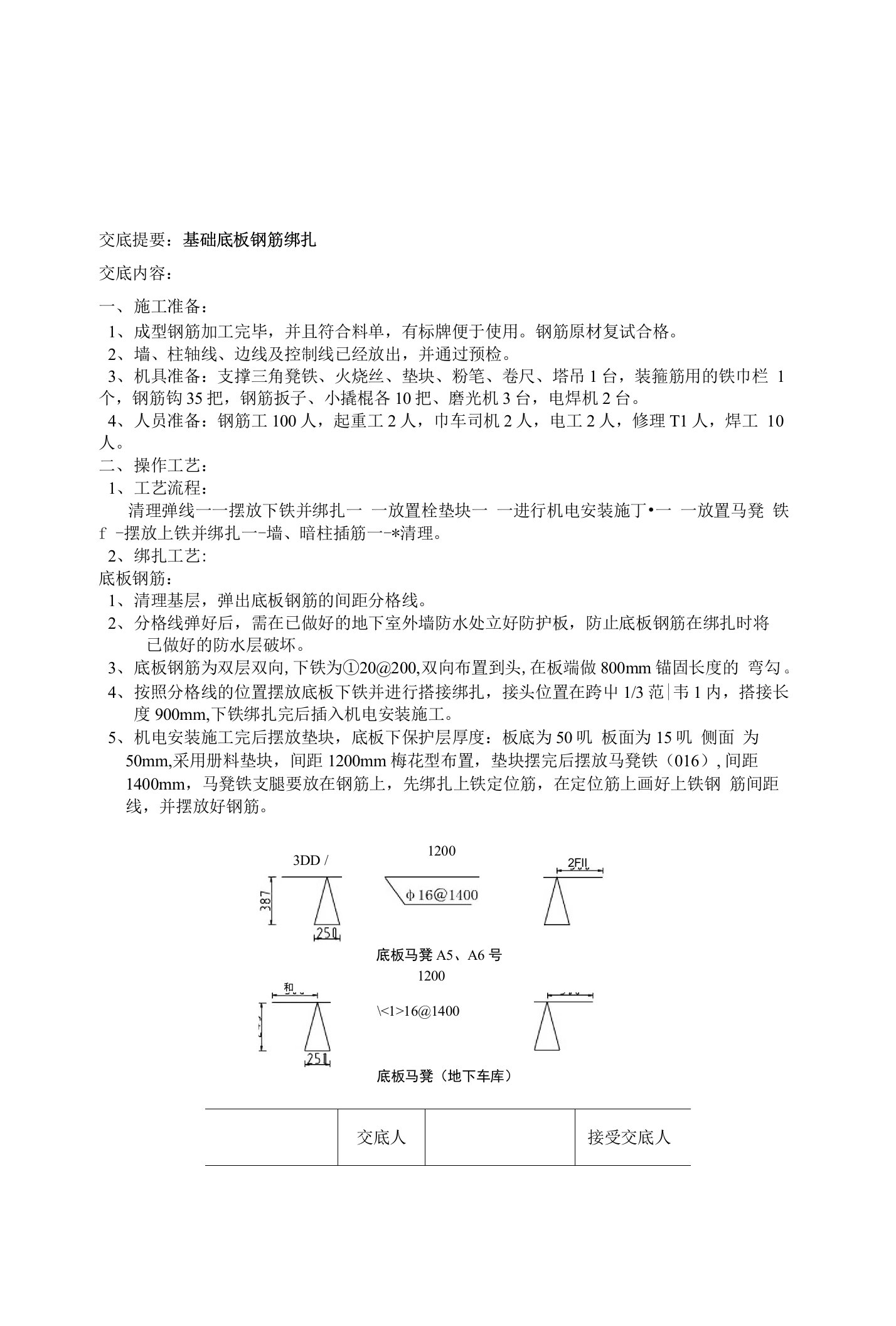 交底提要：基础底板钢筋绑扎