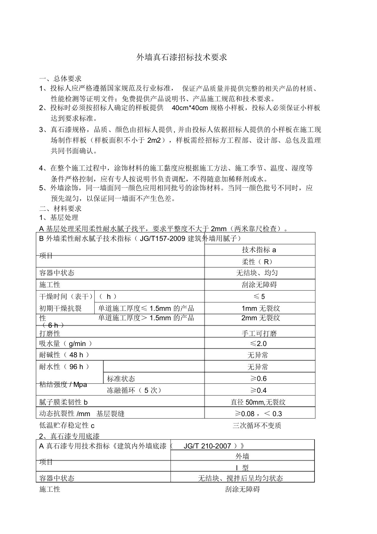 外墙真石漆招标技术要求