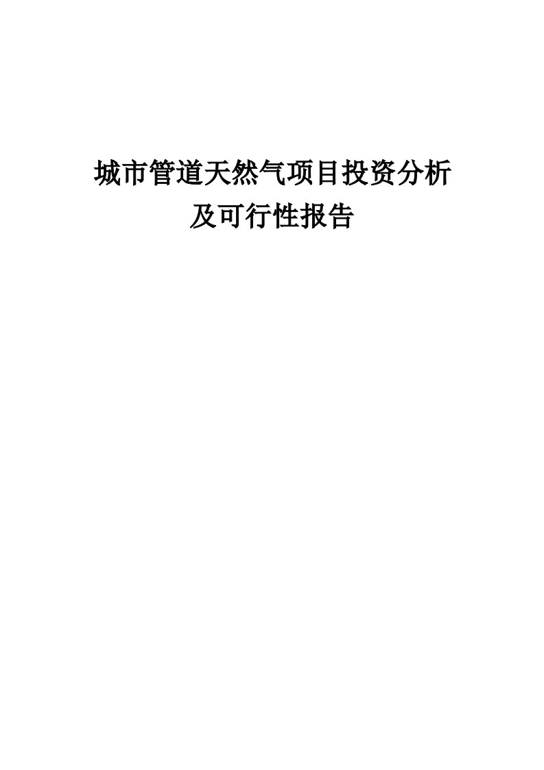 2024年城市管道天然气项目投资分析及可行性报告