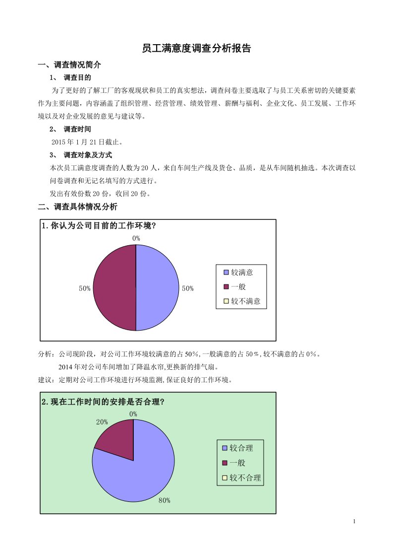 工厂员工满意度调查分析报告