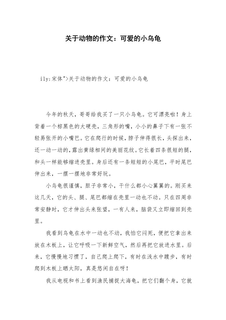 关于动物的作文：可爱的小乌龟