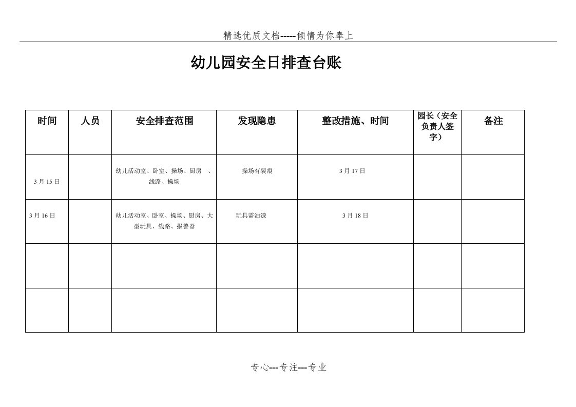 幼儿园安全日排查台账(共31页)