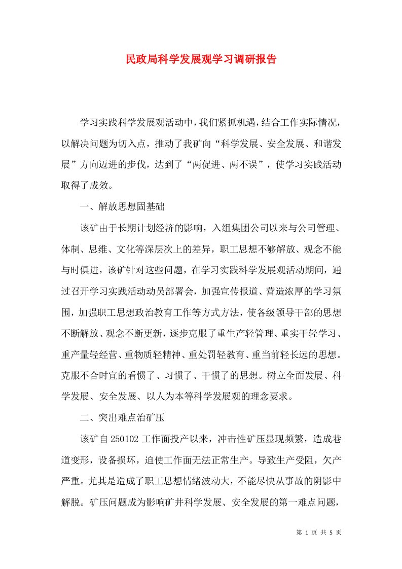 民政局科学发展观学习调研报告