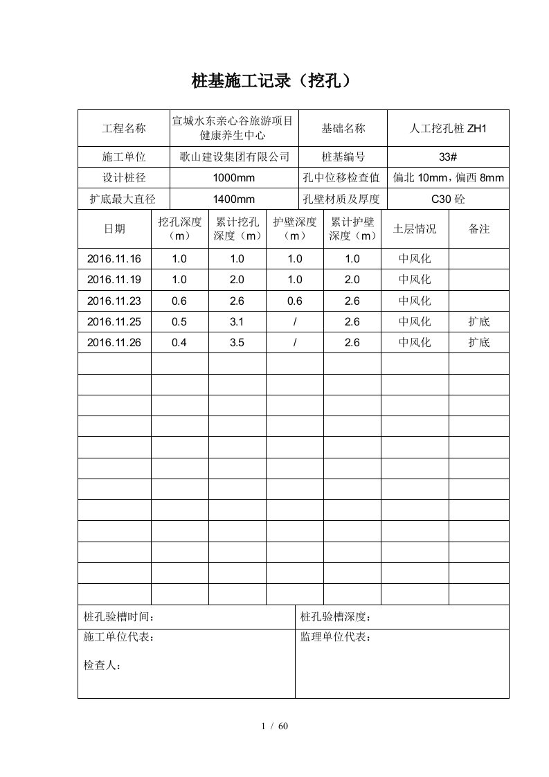 桩基施工记录(地下室)