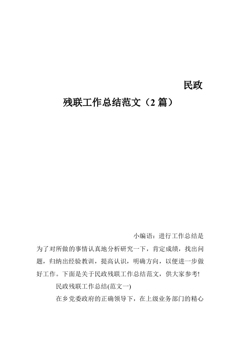 民政残联工作总结范文（2篇）