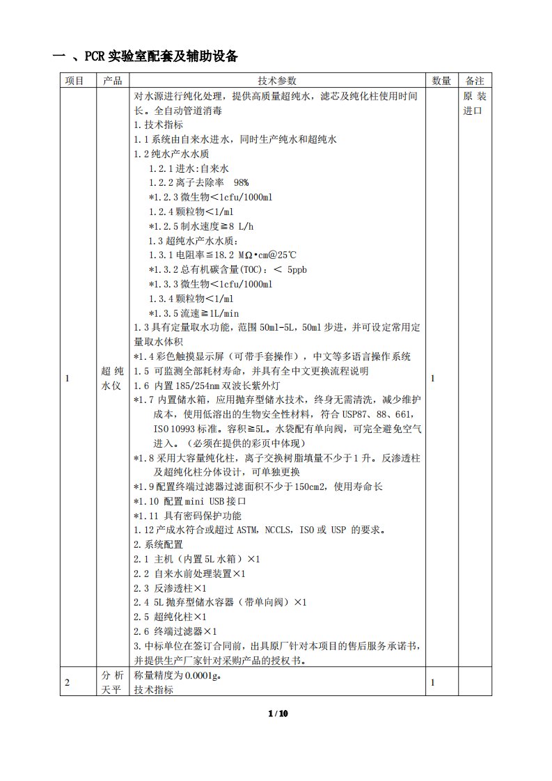 一、PCR实验室配套及辅助设备