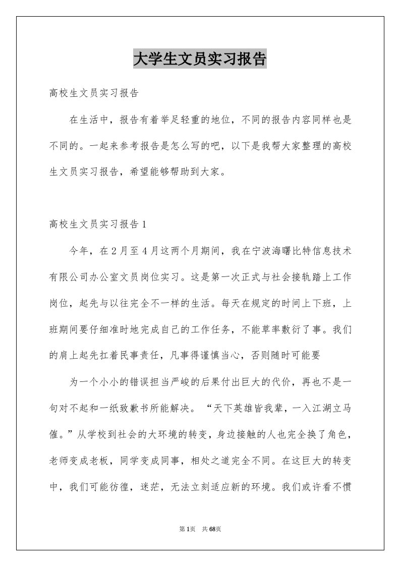 大学生文员实习报告范本5