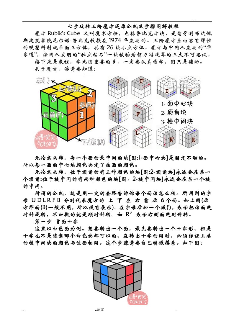 七步玩转三阶魔方还原公式及步骤图解教程