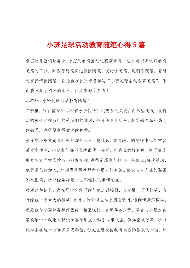 小班足球活动教育随笔心得5篇