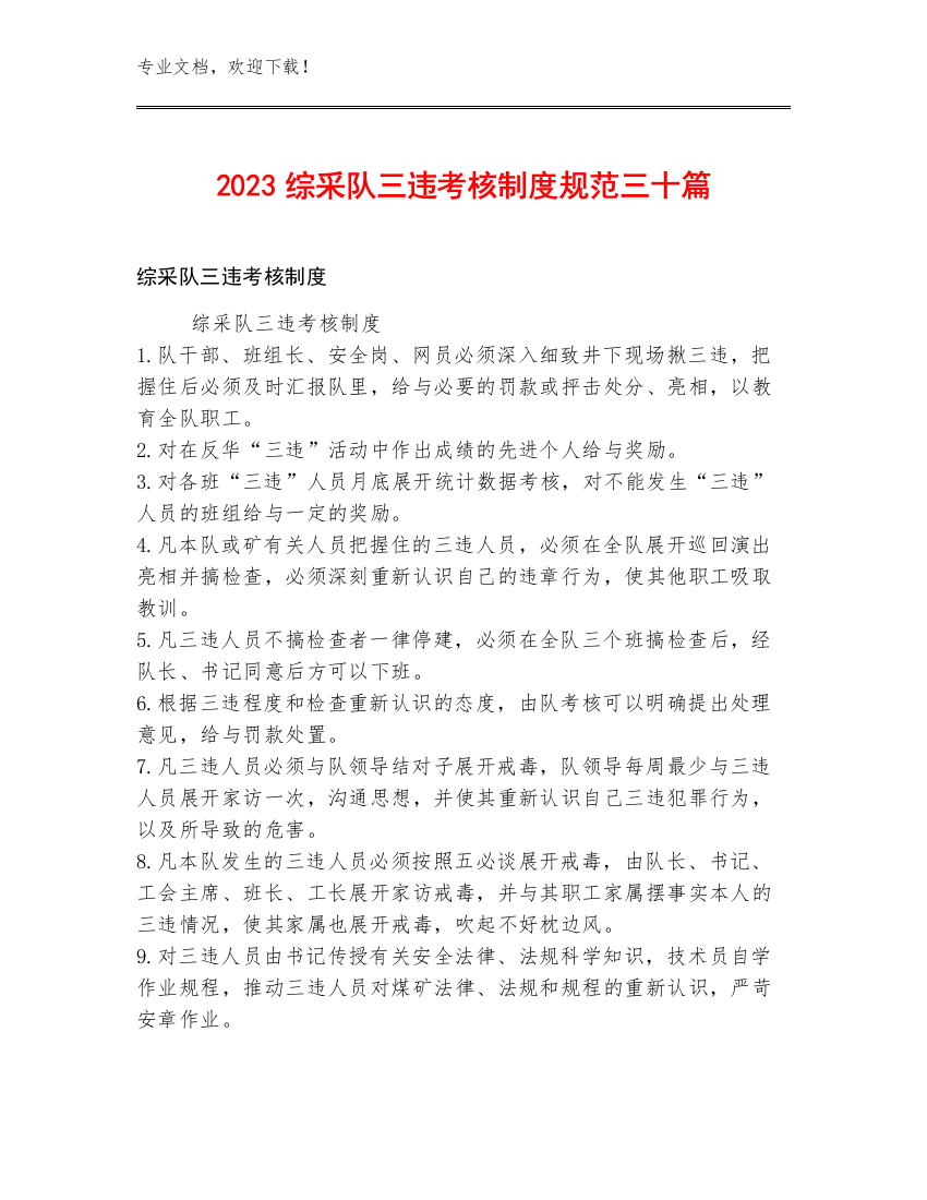 2023综采队三违考核制度规范三十篇