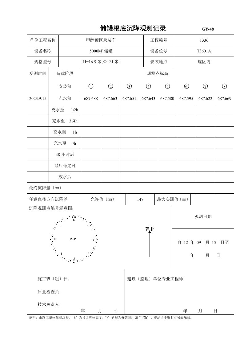 储罐基础沉降观测记录