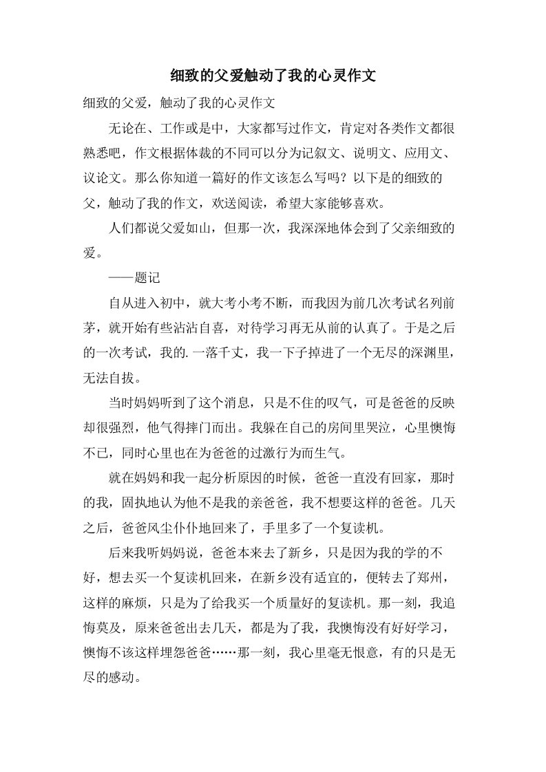 细致的父爱触动了我的心灵作文