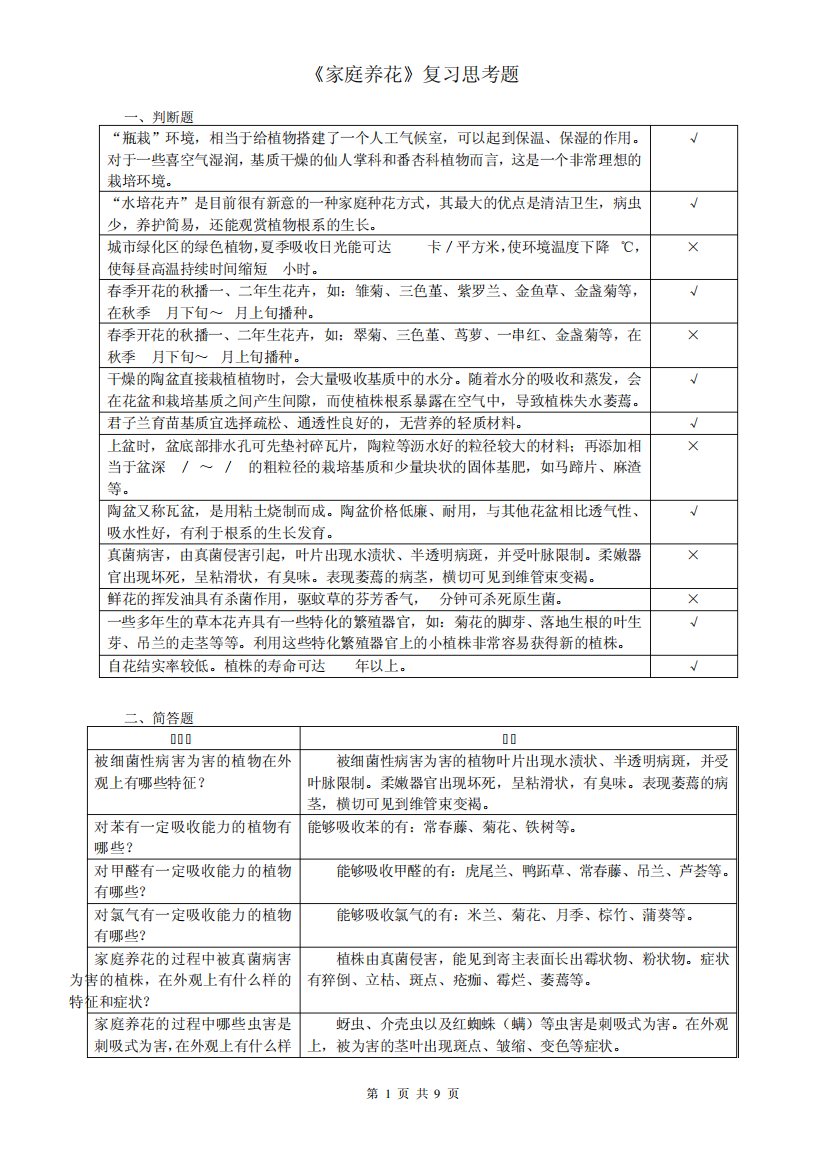 家庭养花复习思考题