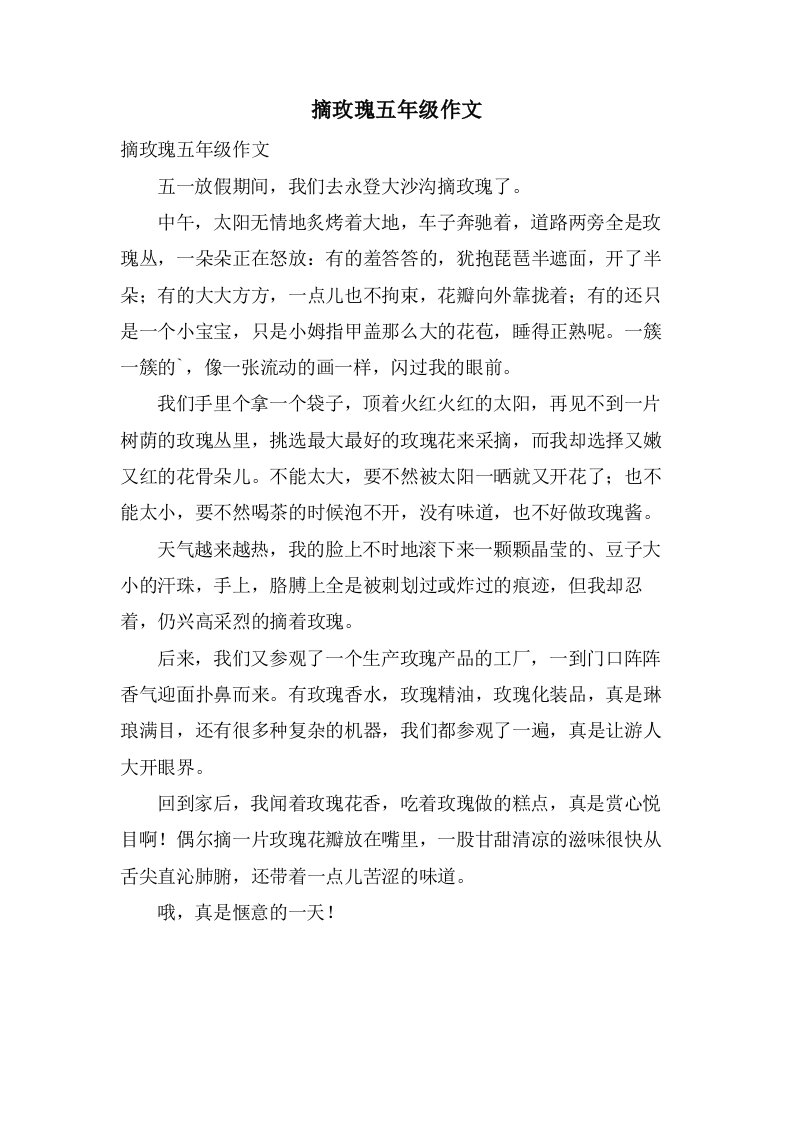 摘玫瑰五年级作文