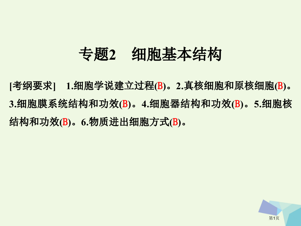 高考生物复习专题二细胞的基本结构省公开课一等奖百校联赛赛课微课获奖PPT课件