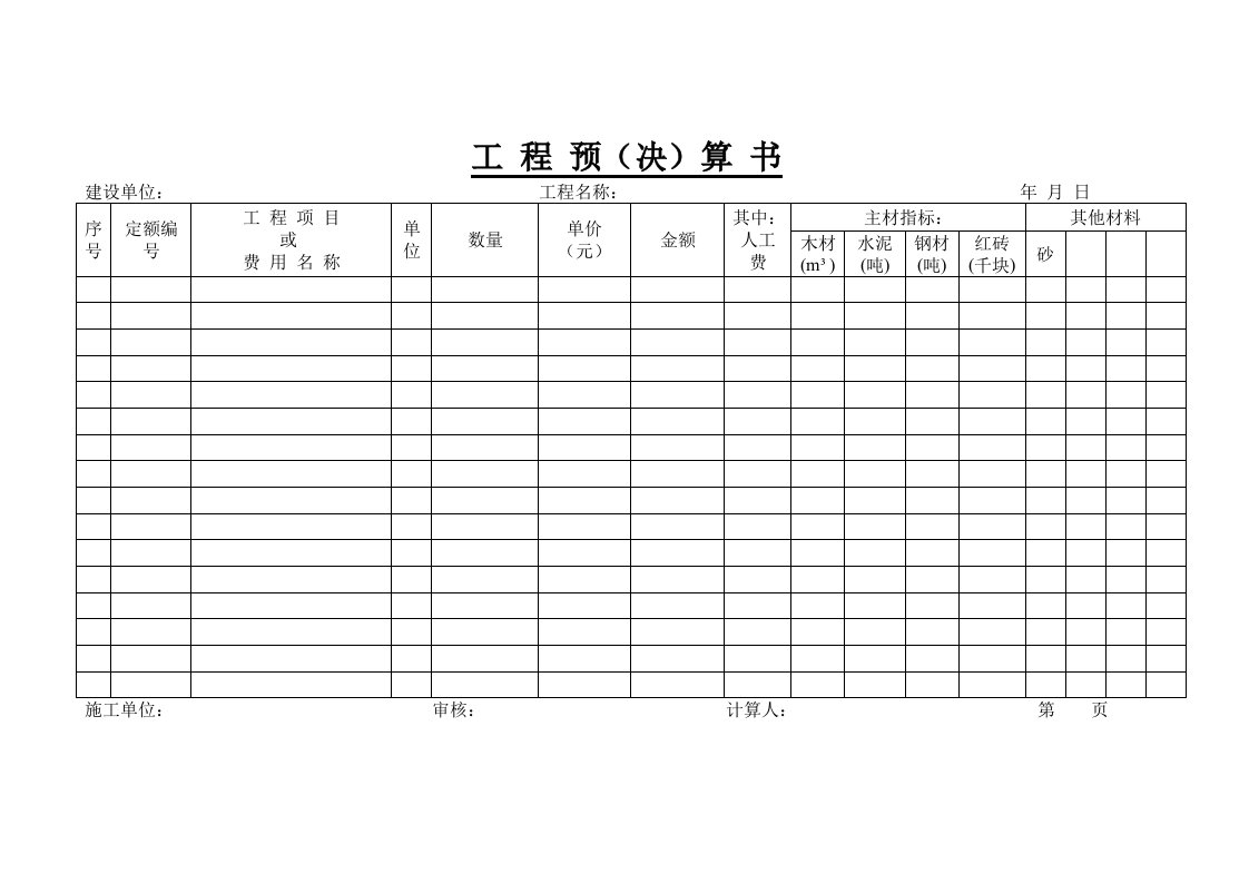 工程预决算书(空)