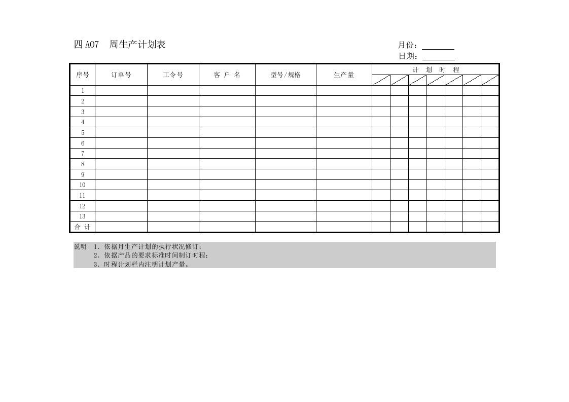 A07周生产计划表