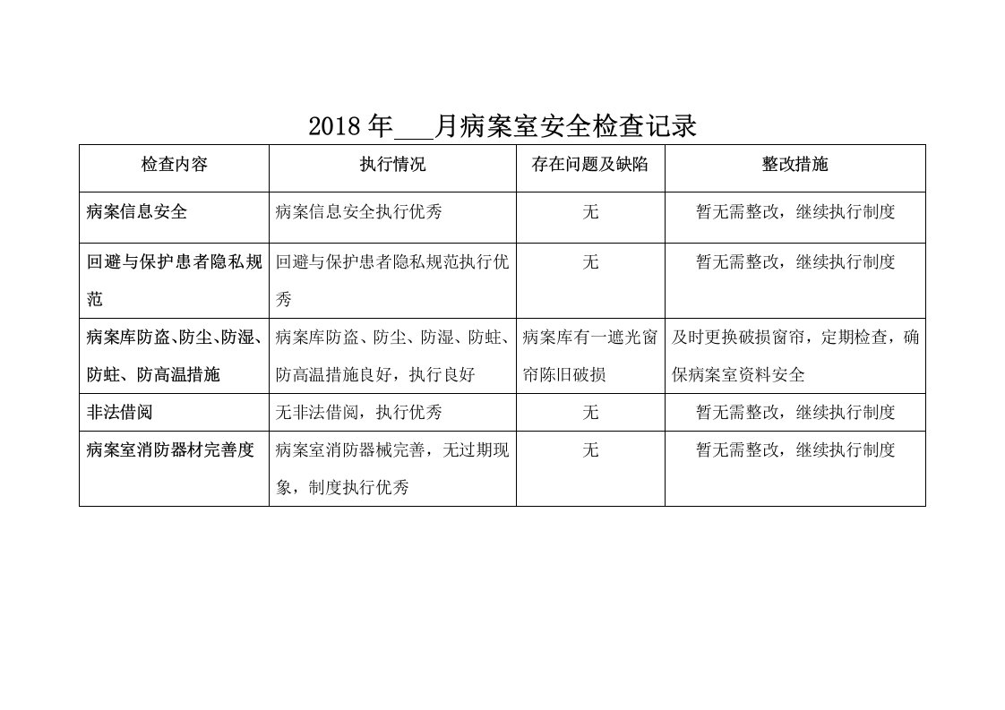 病案室安全检查记录