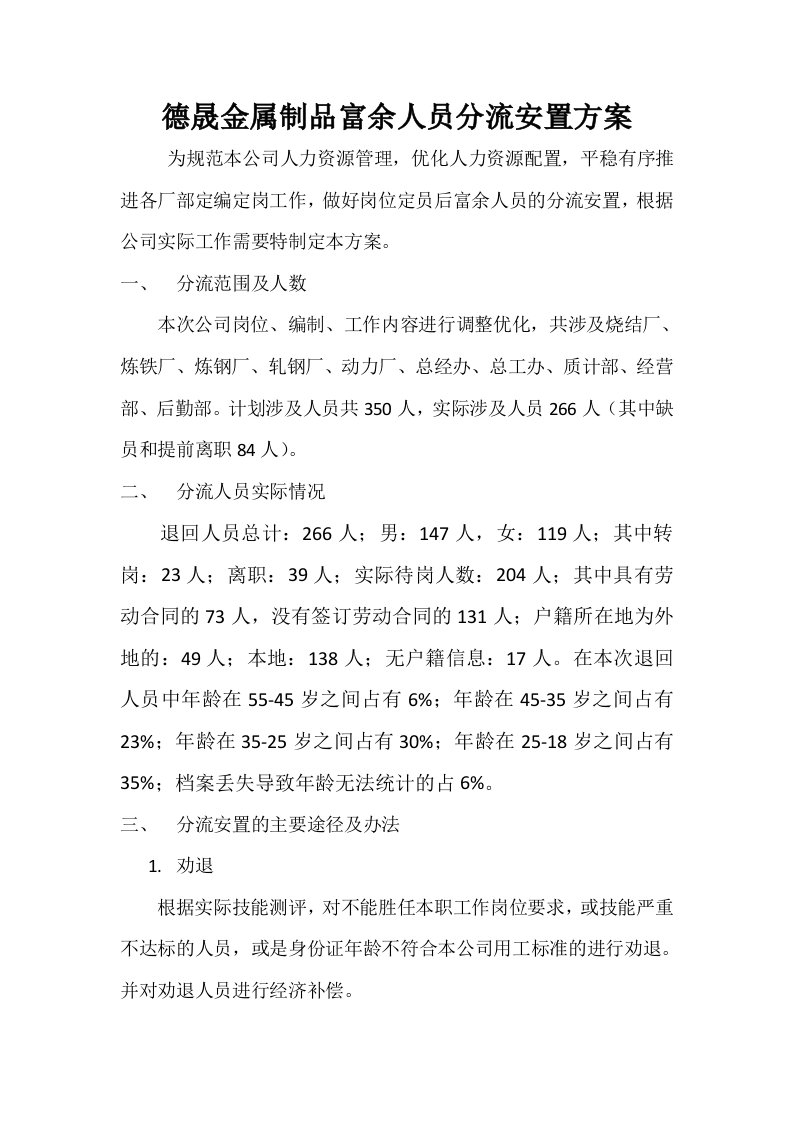 裁员后人员安置方案