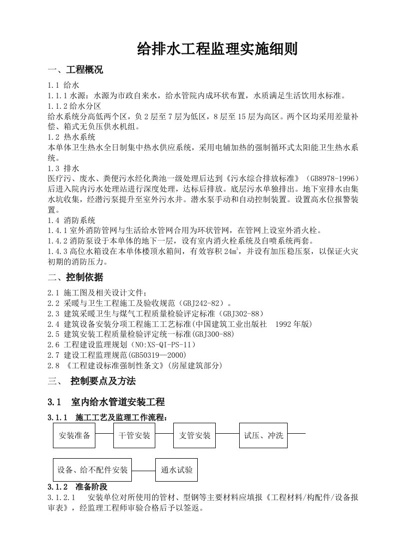 建筑工程给排水监理细则