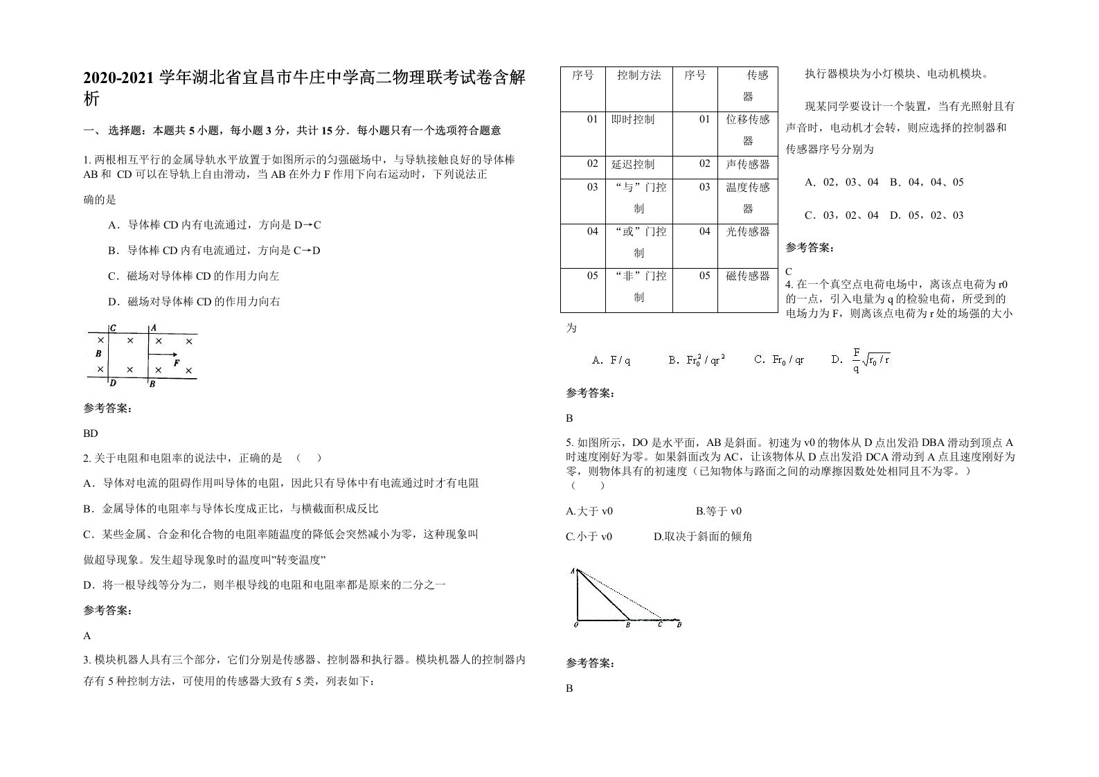 2020-2021学年湖北省宜昌市牛庄中学高二物理联考试卷含解析