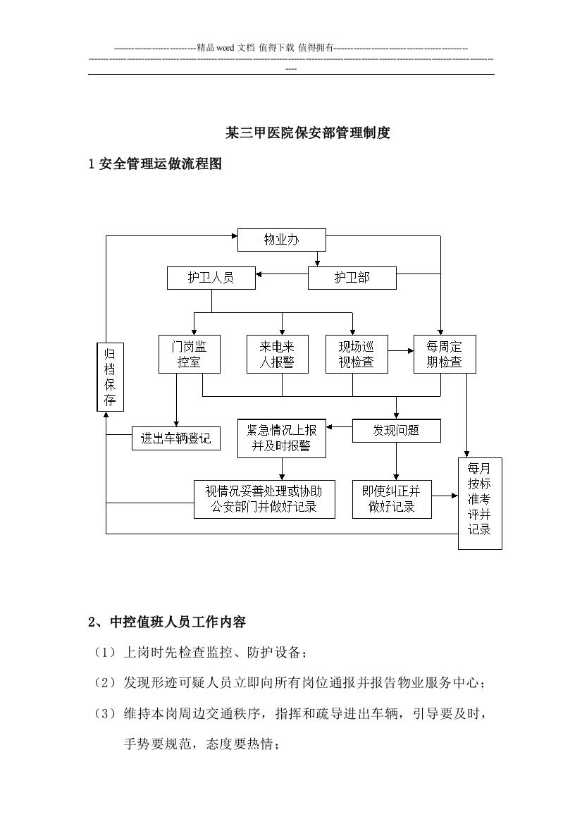 某三甲医院保安部管理制度