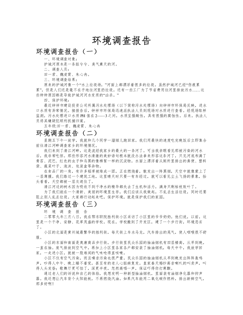 环境调查报告作文共九篇