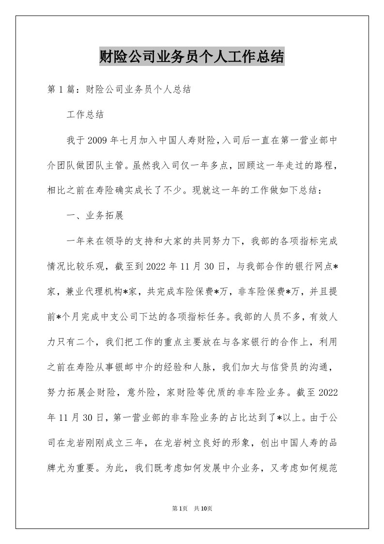 财险公司业务员个人工作总结