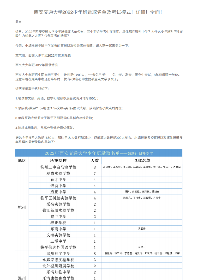 西安交通大学2024少年班录取名单及考试模式!详细!全面!