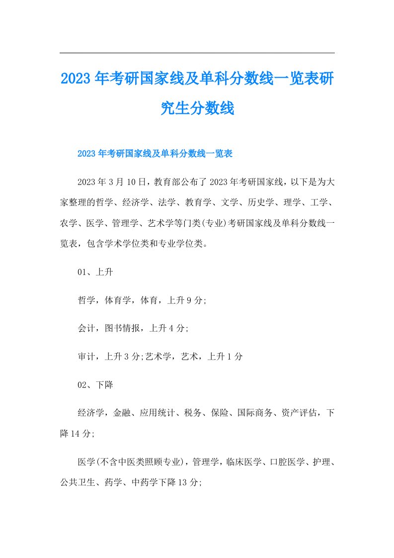 考研国家线及单科分数线一览表研究生分数线