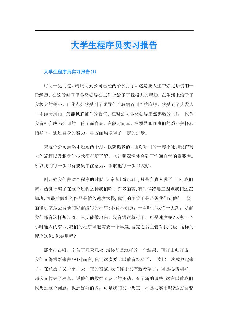 大学生程序员实习报告