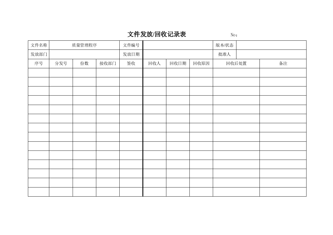 医疗器械经营企业记录表格(质量记录表格)