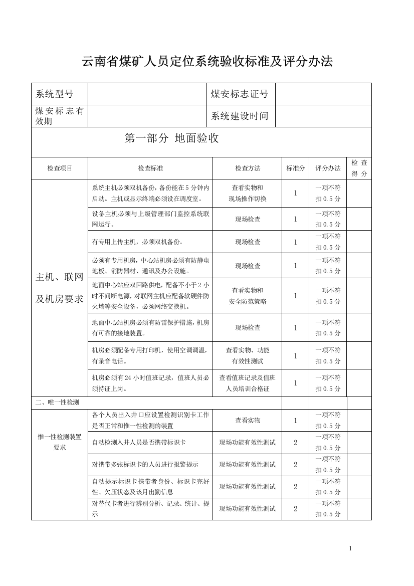 煤矿人员定位系统验收标准及评分办法试行