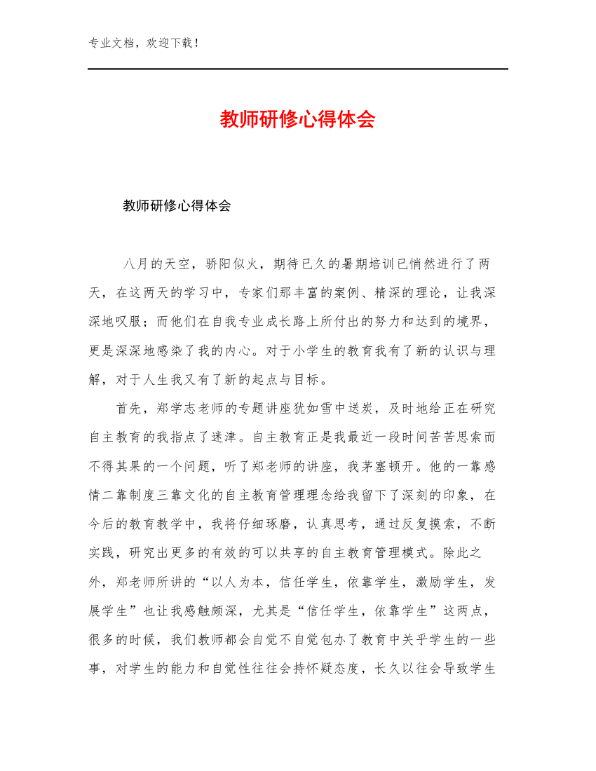 教师研修心得体会例文19篇