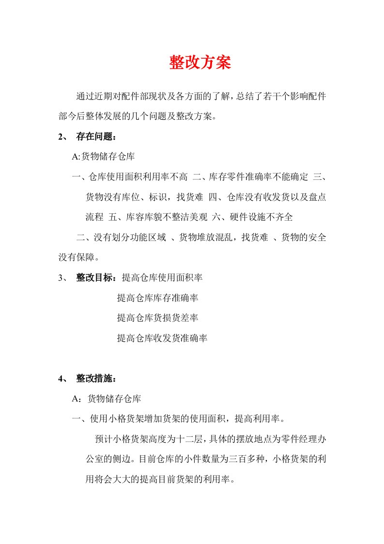 汽车销售公司仓储整改方案(doc)-物料管理