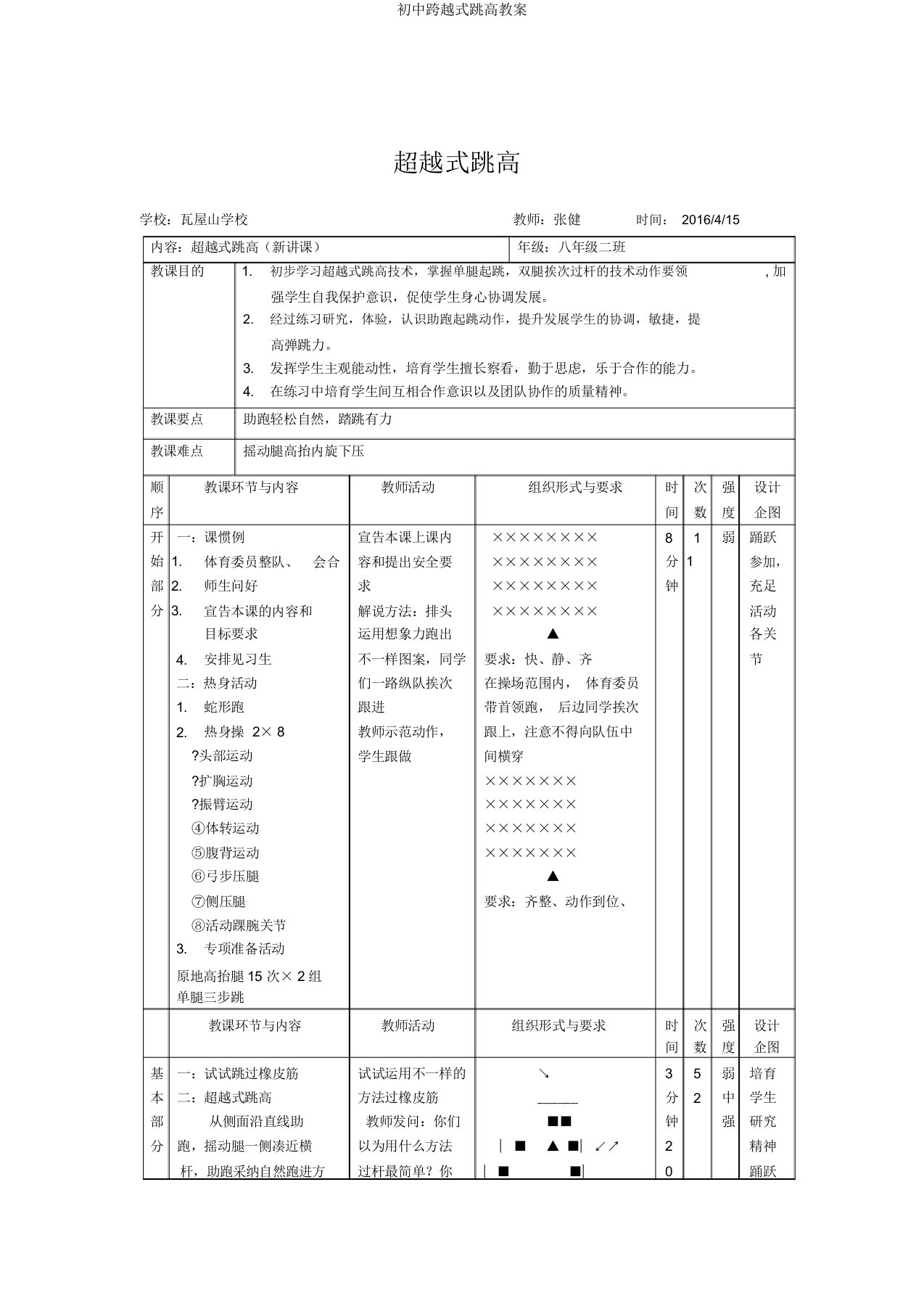 初中跨越式跳高教案