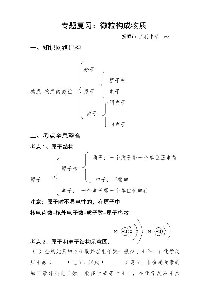 微粒构成物质专题复习