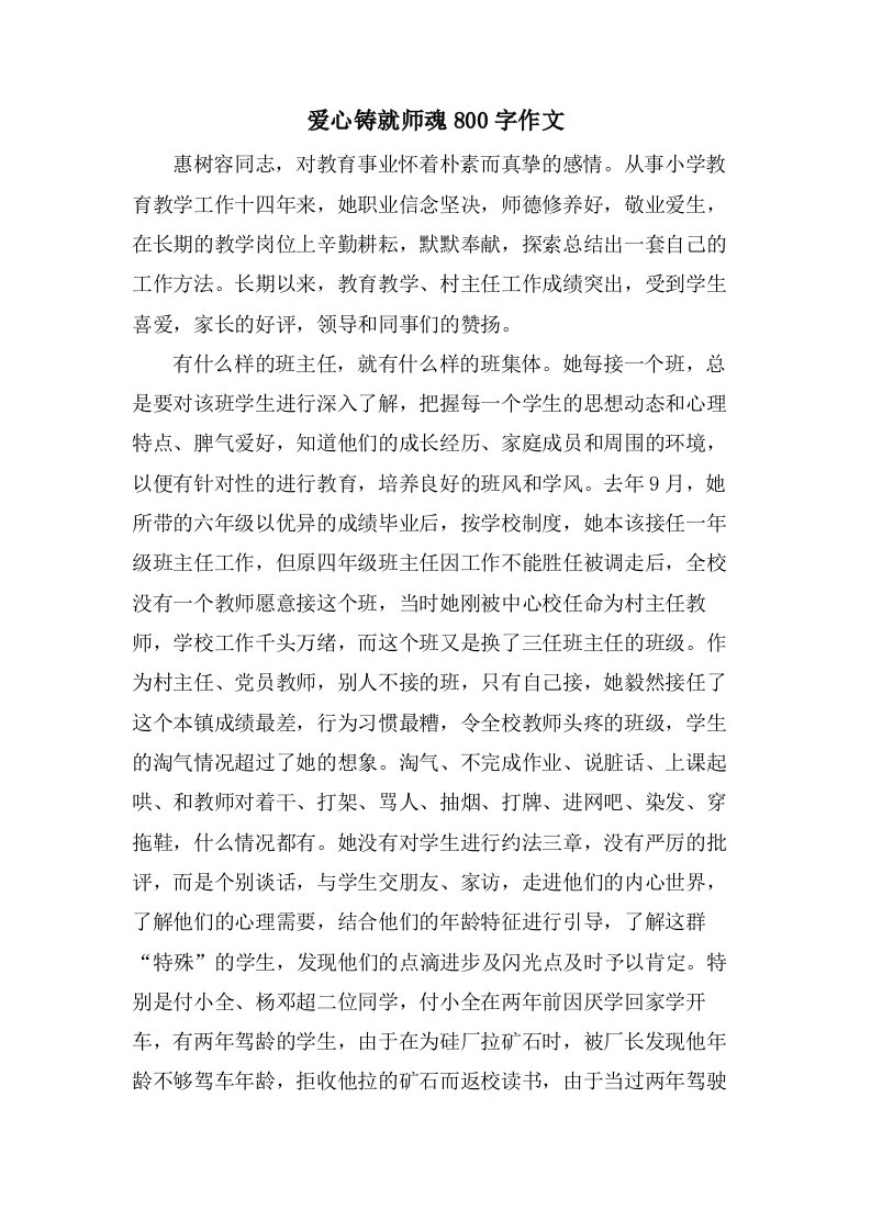 爱心铸就师魂800字作文