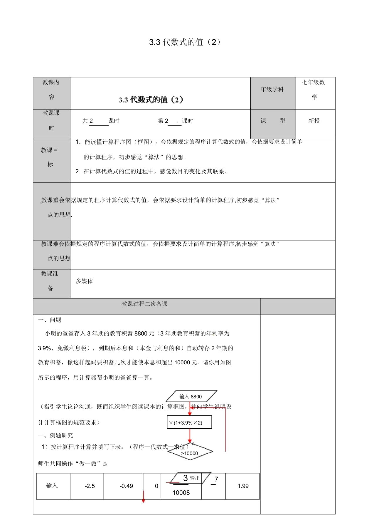 苏科初中数学七年级上册《32代数式》教案(16)