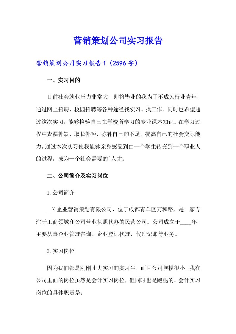 营销策划公司实习报告