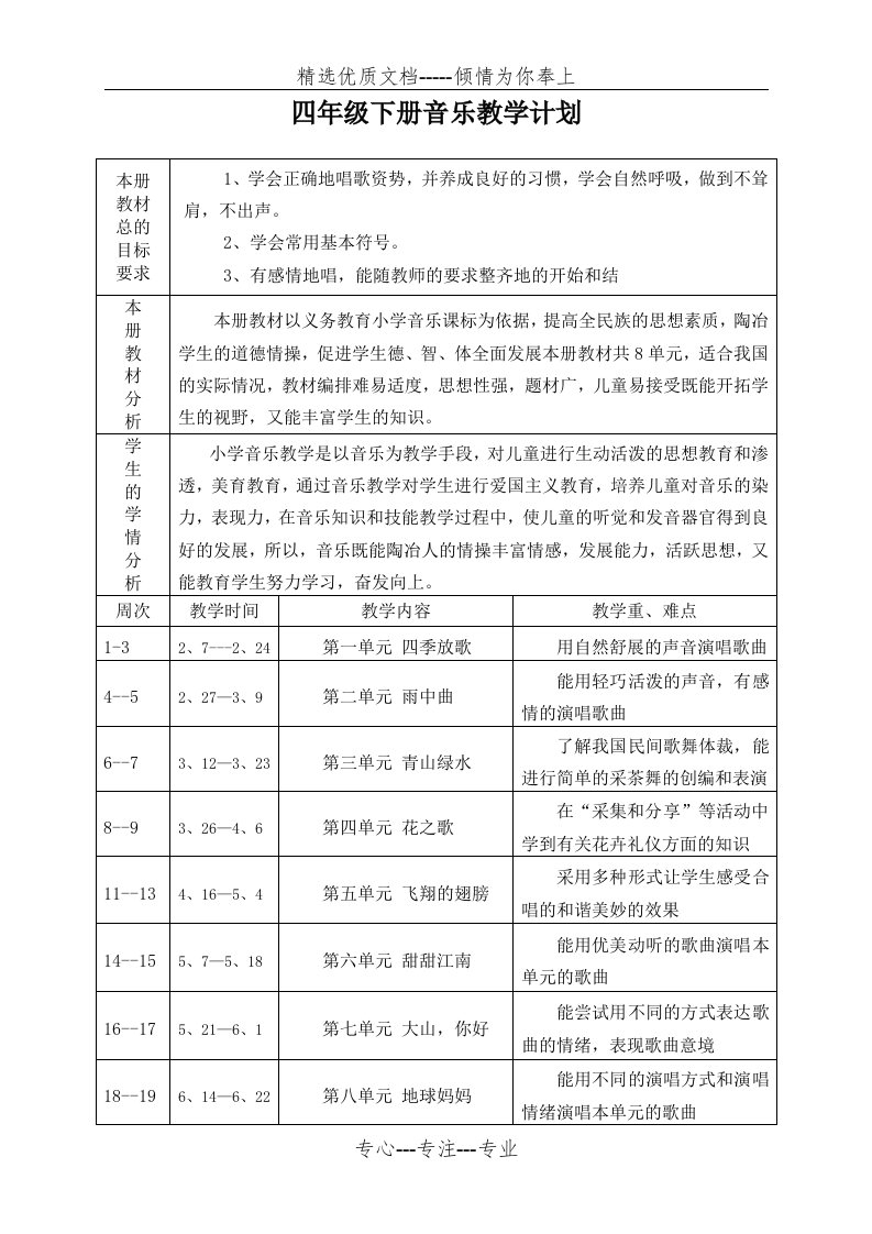 苏教版四下音乐教学计划(共2页)