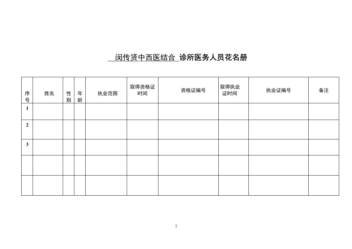 诊所医务人员花名册