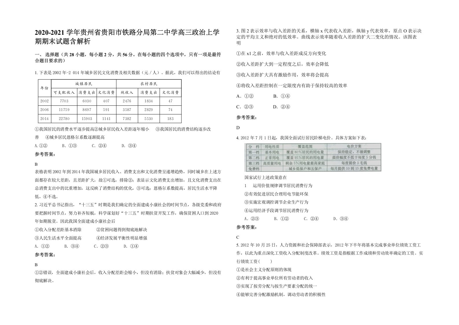 2020-2021学年贵州省贵阳市铁路分局第二中学高三政治上学期期末试题含解析